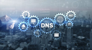 DNS Domain name System server concept. Mixed media.